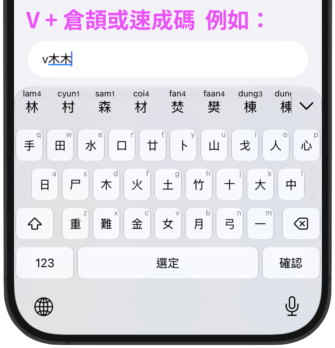 Cangjie reverse lookup